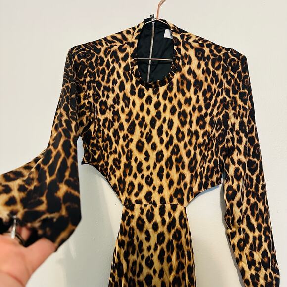 A.L.C. ALC Brown Tan Leopard Gabriela Gown Silk Formal Cut Out Maxi Dress Size 8 - Picture 10 of 11